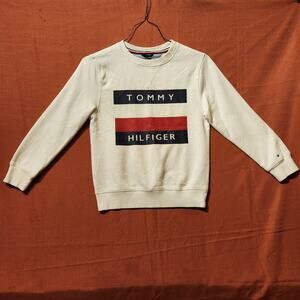 Tommy Hilfiger Sweater Kids Medium Blue & Red Logo Pullover Crewneck Sweater 90s